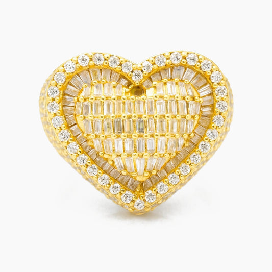 10K Yellow Gold Heart Rolo Ring with 4.00 ct Natural Diamonds