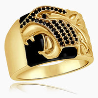 10K YG Men’s Jaguar Head Ring over Onyx with Stone Accents