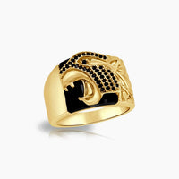 10K YG Men’s Jaguar Head Ring over Onyx with Stone Accents