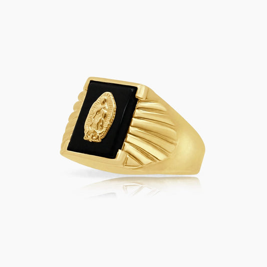 10K Yellow Gold Men’s Ring with Virgen de Guadalupe over Onyx