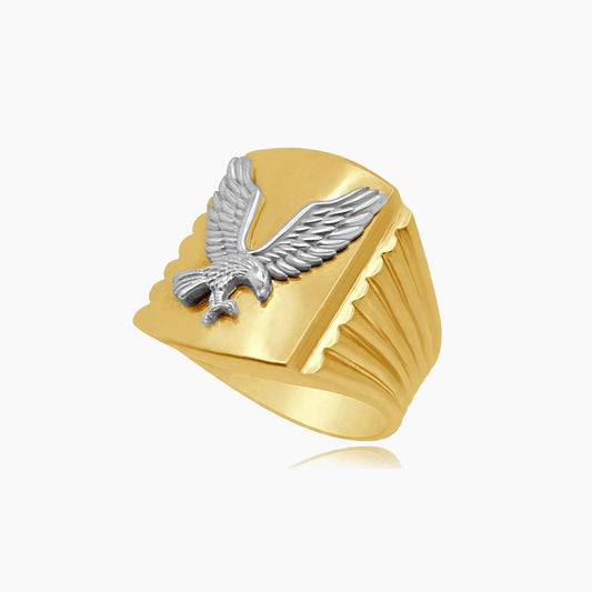 10K Yellow Gold Men’s Ring with White Gold Eagle Design, Size 12
