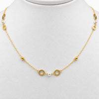 10K Yellow Gold Round Necklace with Pearl & Cubic Zirconia, 17