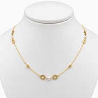 10K Yellow Gold Round Necklace with Pearl & Cubic Zirconia, 17