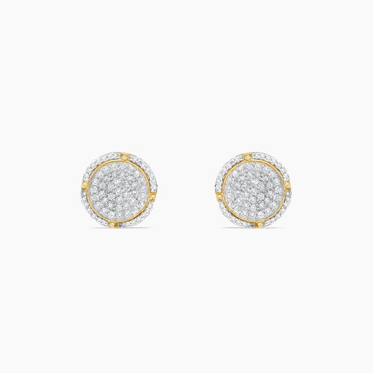 10K Yellow Gold Round Stud Earrings with Natural Diamonds, 11mm