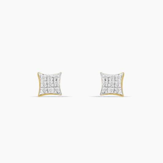 10K Yellow Gold Square Stud Earrings with Diamonds, 0.10 ct