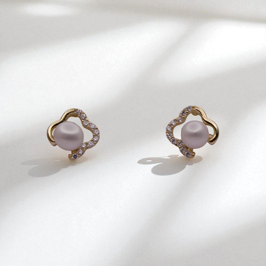 14K YG Heart Frame Cubic Zirconia Earrings