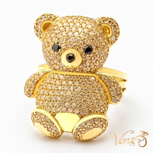 14K YG Teddy Bear Ring with Cubic Zirconia