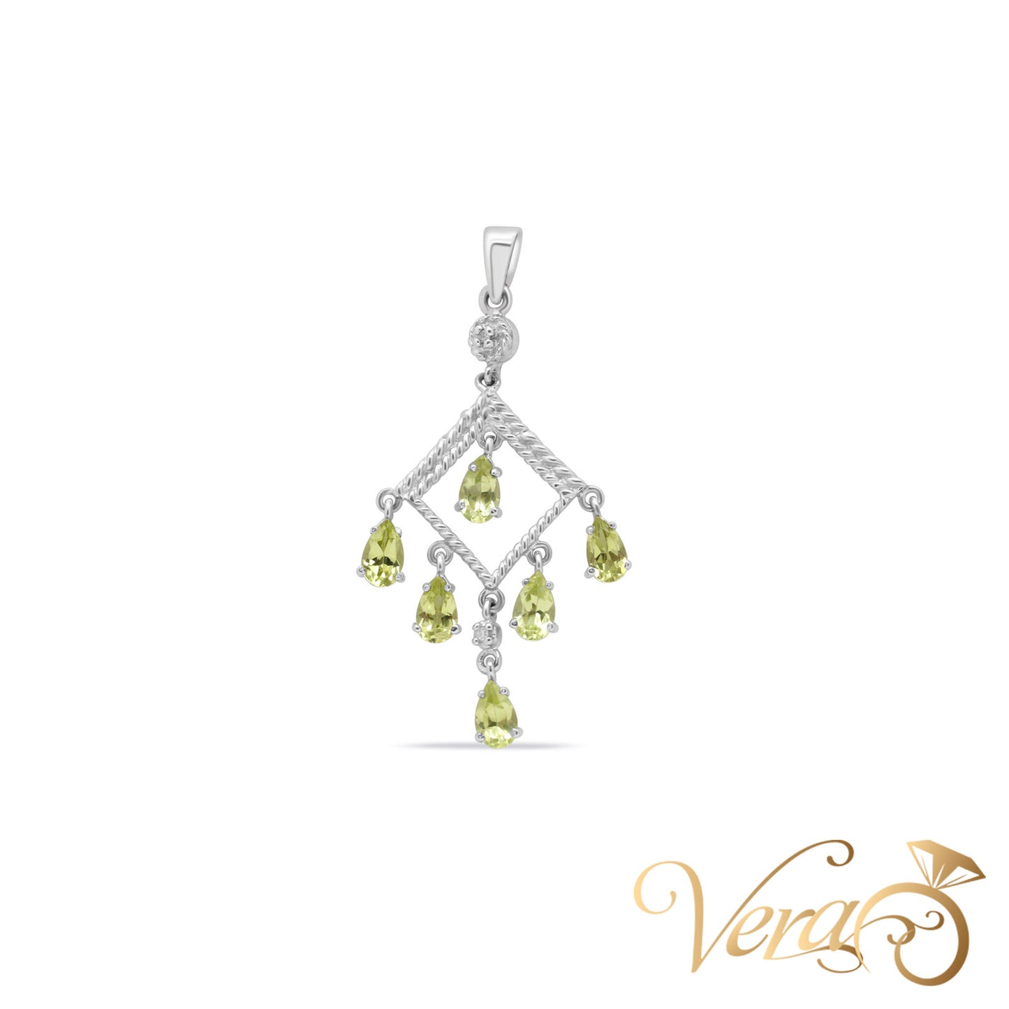 14K White Gold Floating Peridot Pendant