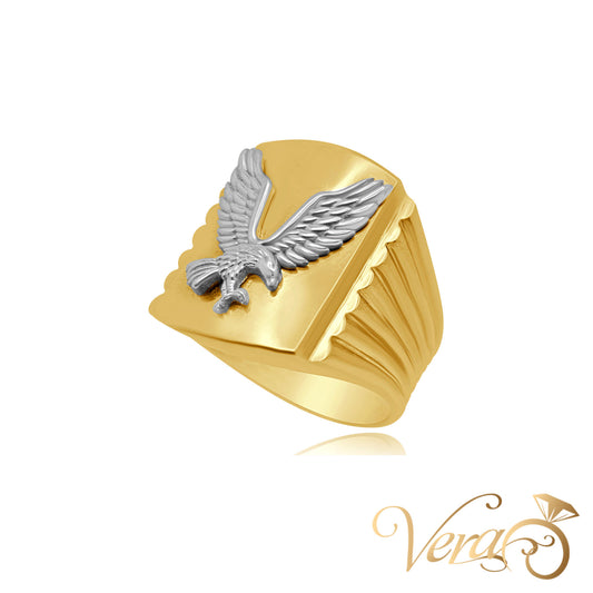 10K Yellow Gold Men’s Ring with White Gold Eagle Design, Size 12, 8.4g - Vera Jewelry in Miami
