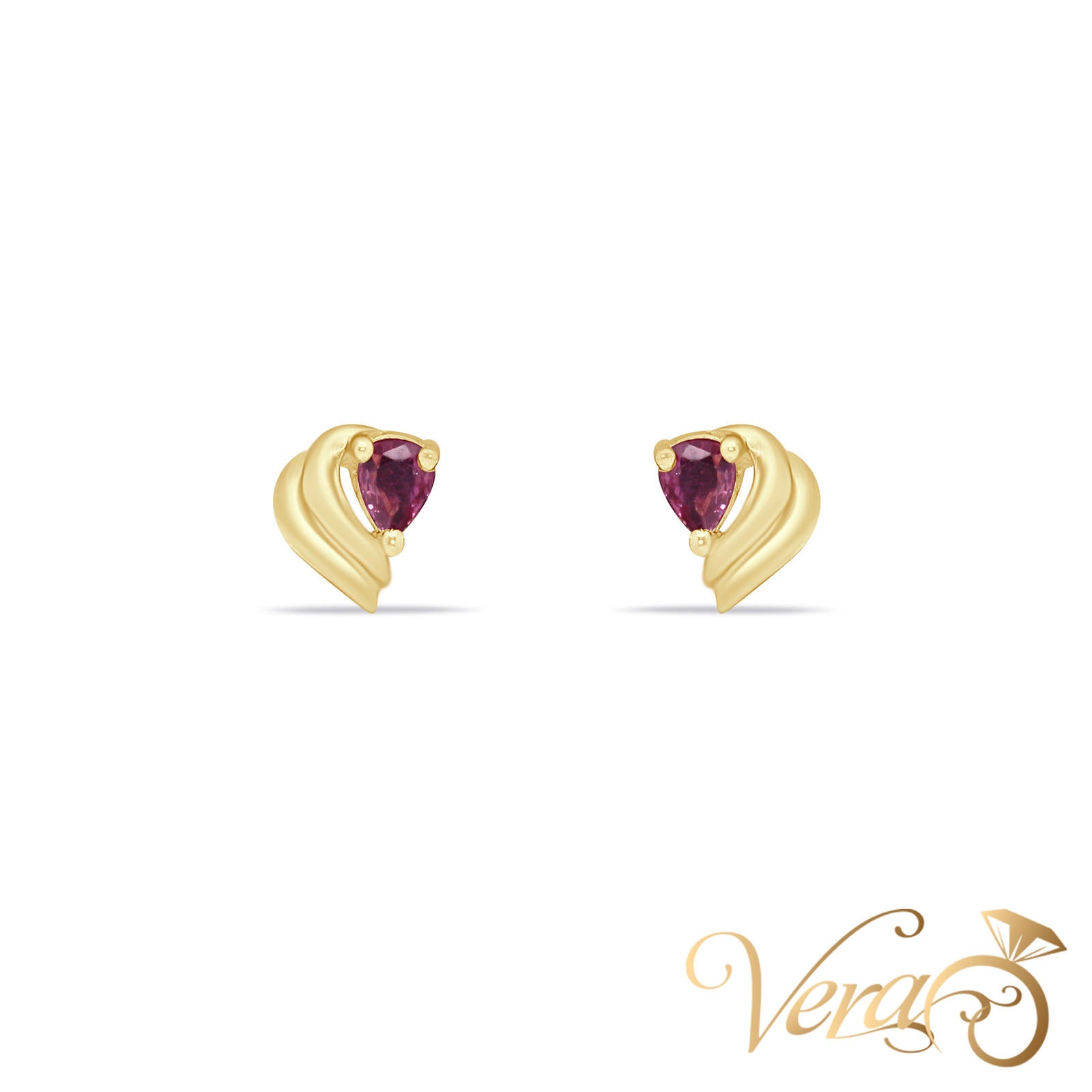 14K Yellow Gold Ruby Stud Earrings, 7mm, 1.4g - Vera Jewelry in Miami