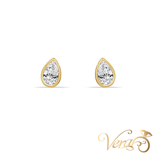 14K Yellow Gold Teardrop Stud Earrings with Cubic Zirconia, 8mm - Vera Jewelry in Miami
