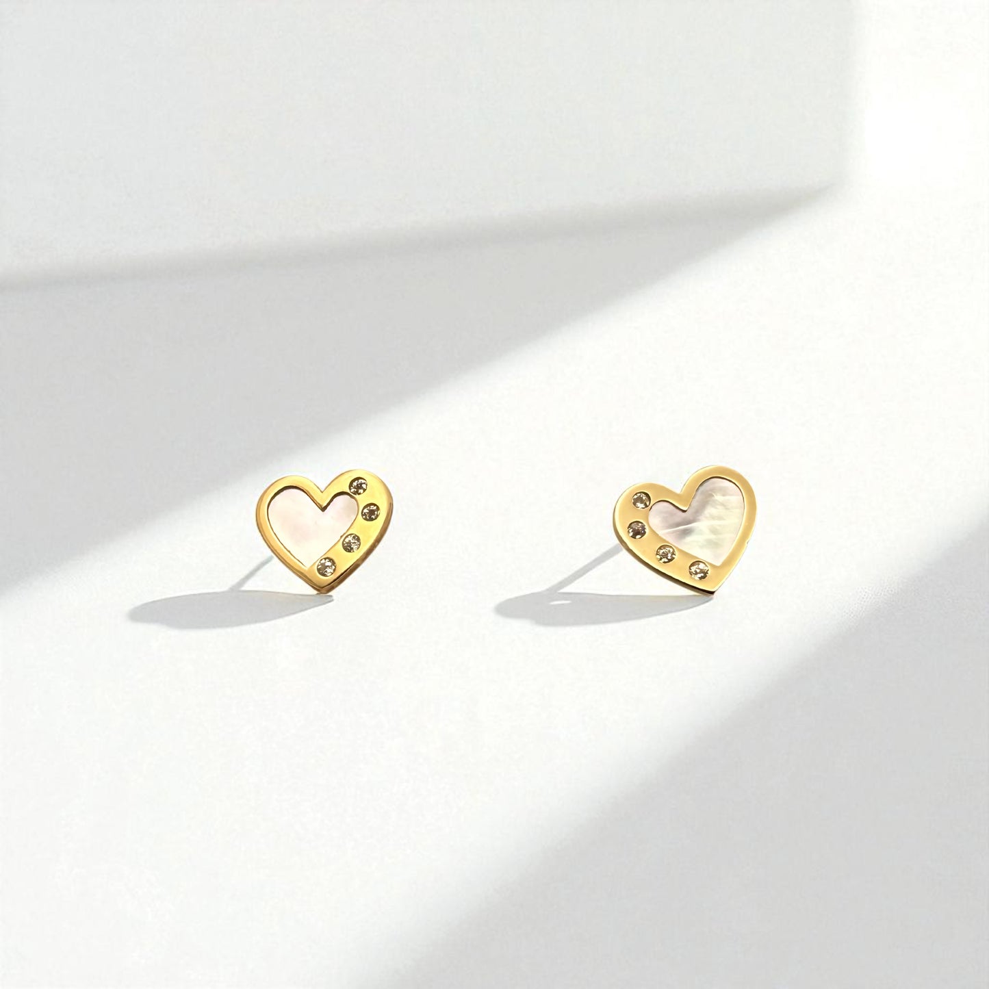 14K YG Heart Mother of Pearl & Cubic Zirconia Earrings