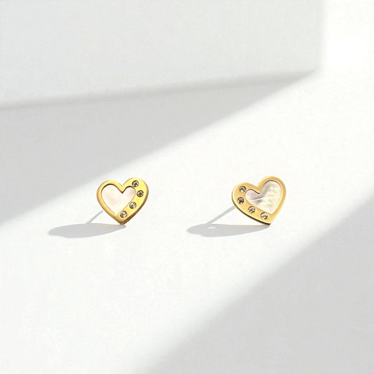 14K YG Heart Mother of Pearl & Cubic Zirconia Earrings