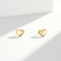 14K Yellow Gold Heart Mother of Pearl & Cubic Zirconia Earrings