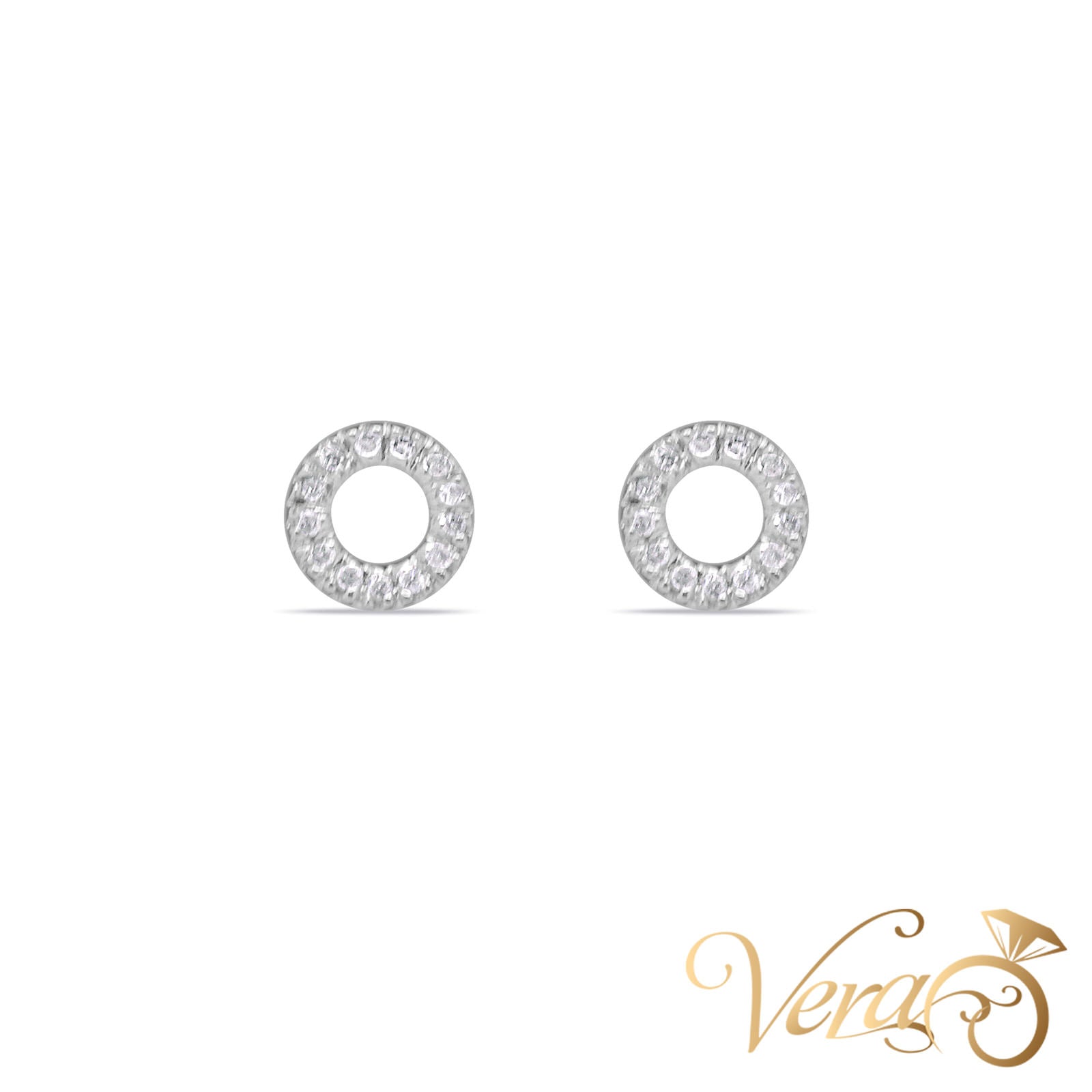 14K White Gold Halo Stud Earrings with 0.10ct Natural Diamonds, 7mm, 1.2g - Vera Jewelry in Miami