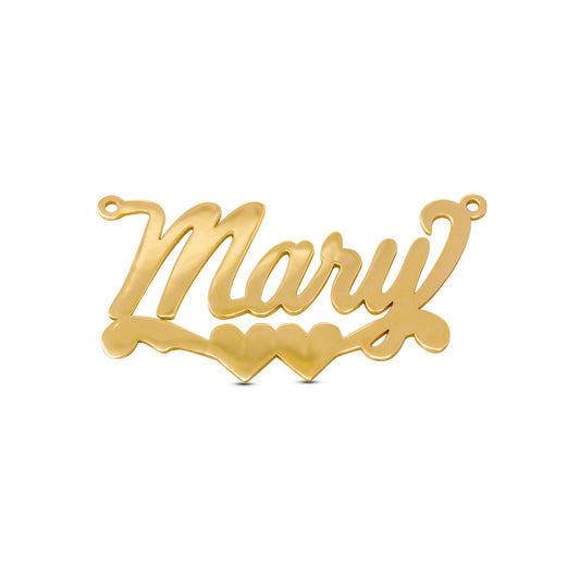 14K Bold Cursive Double Hearts Name Pendant