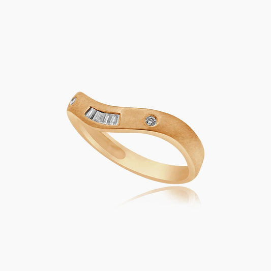 14K Rose Gold Band Ring with 0.06 ct Natural Diamond, Size 7
