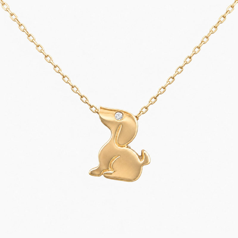 14K Rose Gold Dog Necklace 0.01 ct Natural Diamond, 18