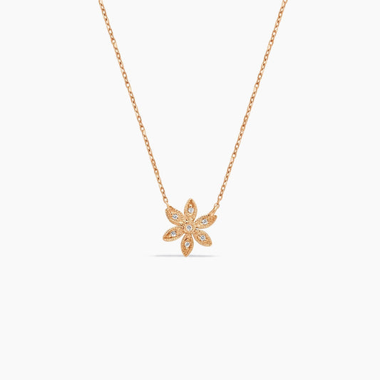 14K Rose Gold Floral Pendant Necklace with 0.03 ct Diamond 18"