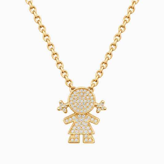 14K Rose Gold Kid Necklace with Cubic Zirconia, 18", 3.9g
