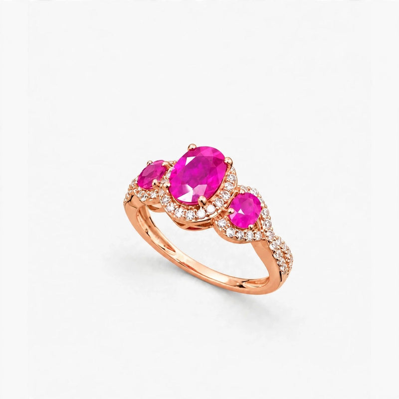 14K Rose Gold Ring Ruby & Diamond Ring, 0.25 ct Natural Diamonds, Size 7, 2.5g