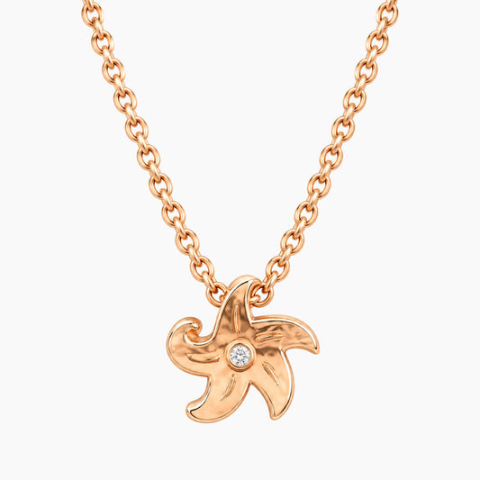 14K Rose Gold Star Necklace with 0.03 ct Natural Diamonds, 16"