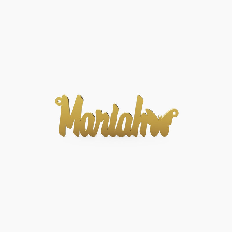14K Solid Gold Cursive Name Butterfly End Necklace