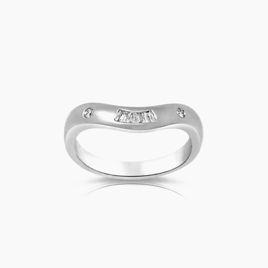 14K White Gold Band Ring 0.06 ct Natural Diamonds, Size 7, 2.1g