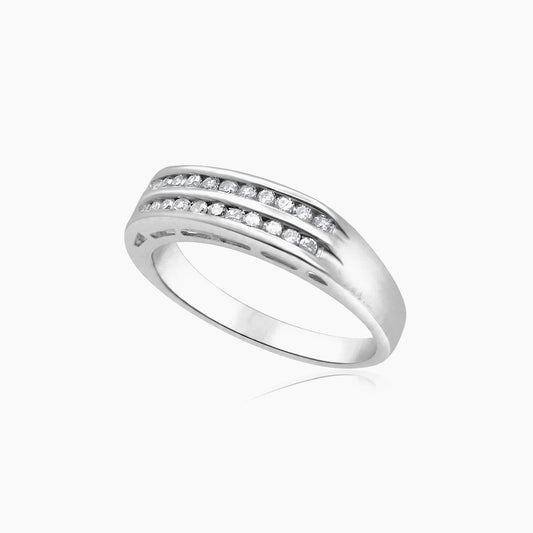 14K White Gold Band Ring 0.20 ct Natural Diamonds, Size 7, 3.6g