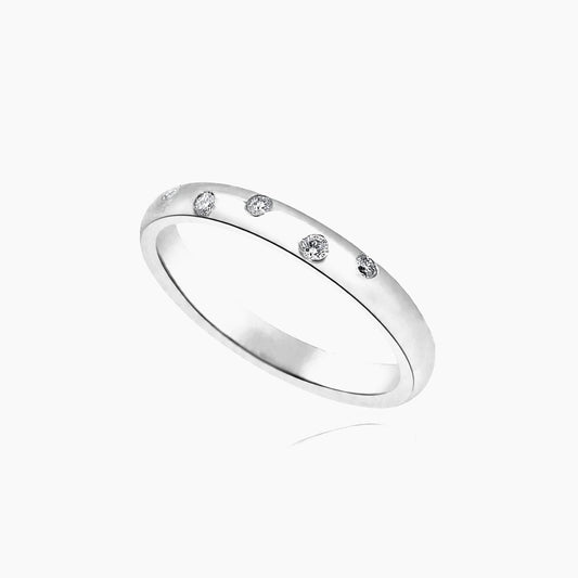 14K White Gold Band Ring with 0.06 ct Natural Diamond, Size 8