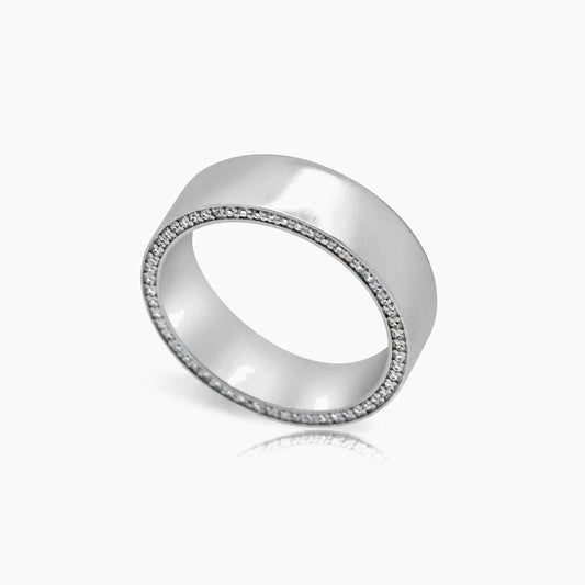 14K White Gold Band Ring with 0.50 ct Natural Diamond, Size 10