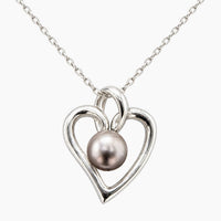 14K White Gold 2.6g Black Pearl Heart Chain & Pendant 16