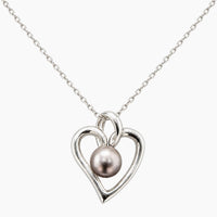 14K White Gold 2.6g Black Pearl Heart Chain & Pendant 16