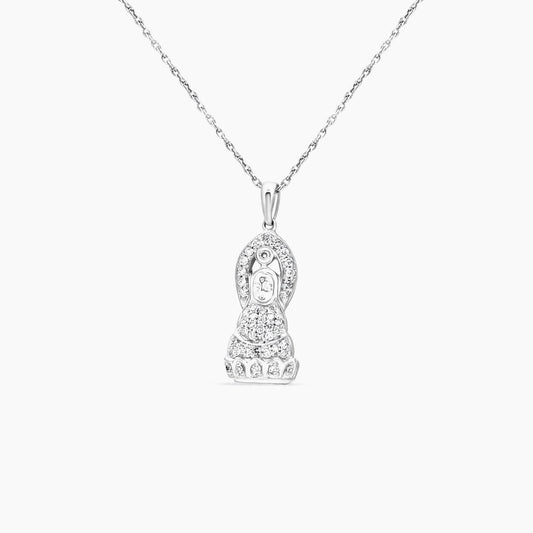 14K White Gold Buddha Pendant with 0.20 ct Natural Diamond – 24mm