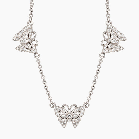14K White Gold Butterfly Necklace with 0.15 ct Natural Diamonds