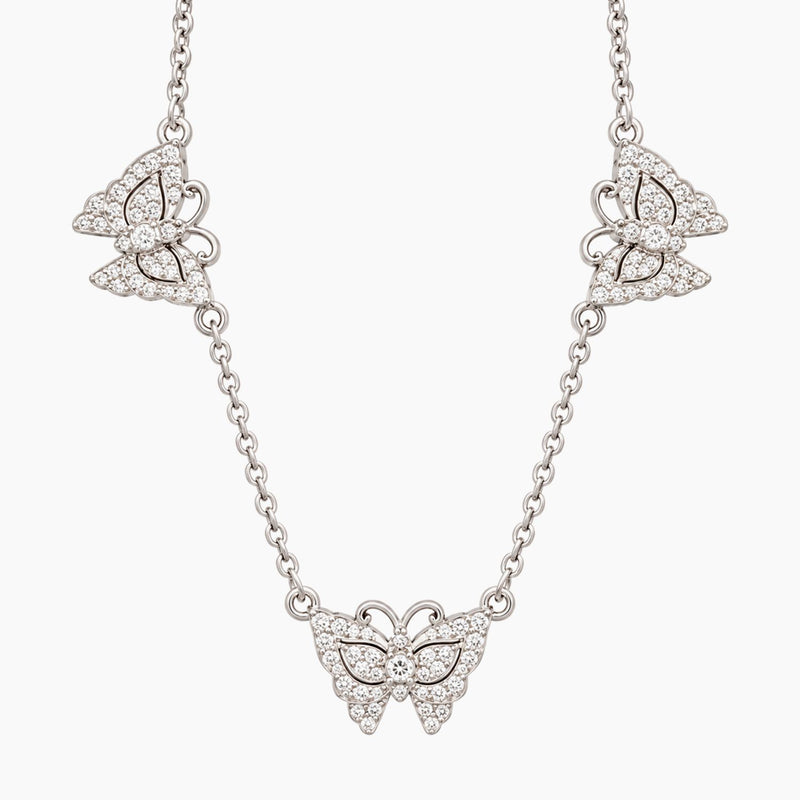 14K White Gold Butterfly Necklace with 0.15 ct Natural Diamonds