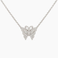 14K White Gold Butterfly Necklace with Natural Diamonds, 16