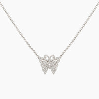 14K White Gold Butterfly Necklace with Natural Diamonds, 16