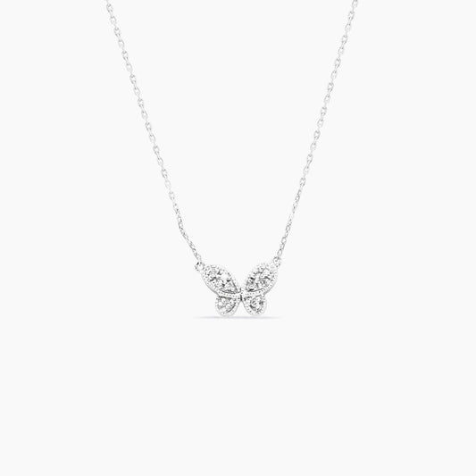 14K White Gold Butterfly Pendant with Chain & Diamond – 18"