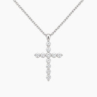 14K White Gold Cross Chain & Pendant 0.20 ct Natural Diamond, 16