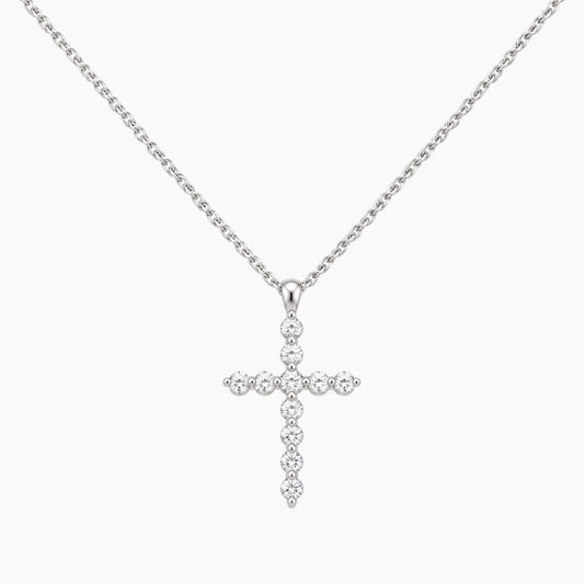 14K White Gold Cross Chain & Pendant 0.20 ct Natural Diamond, 16"
