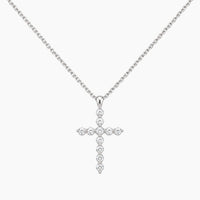 14K White Gold Cross Chain & Pendant 0.20 ct Natural Diamond, 16