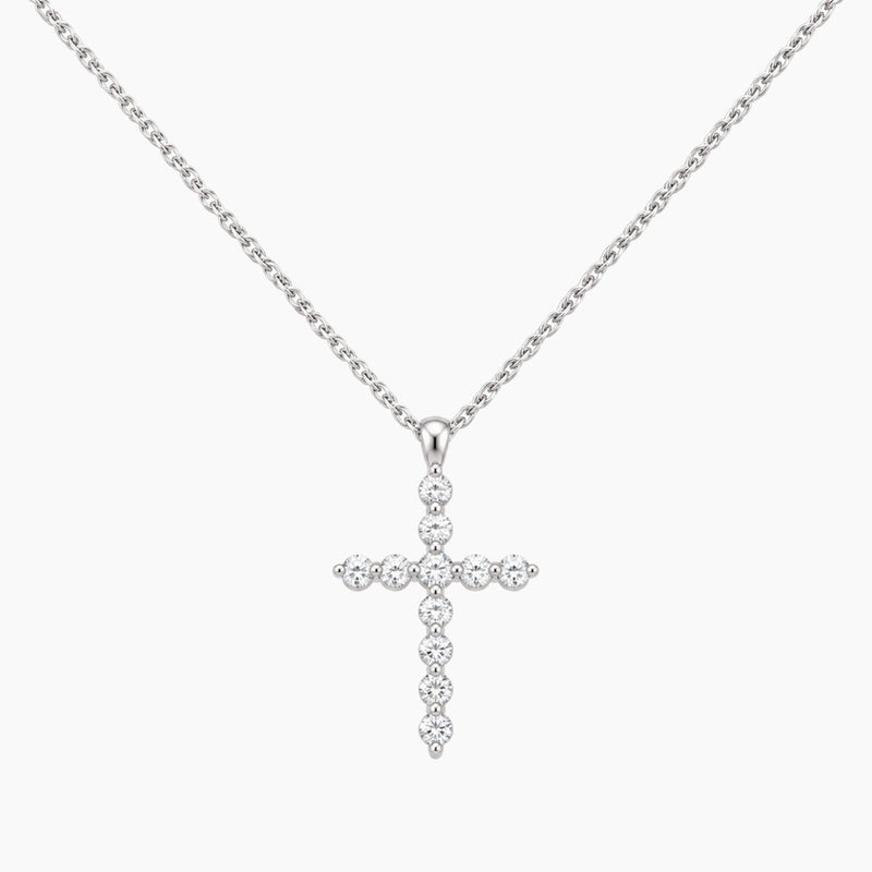 14K White Gold Cross Chain & Pendant 0.20 ct Natural Diamond, 16