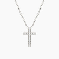 14K White Gold Cross Chain & Pendant with 0.10 ct Diamonds