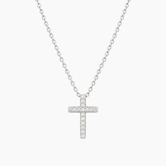14K White Gold Cross Chain & Pendant with 0.10 ct Diamonds