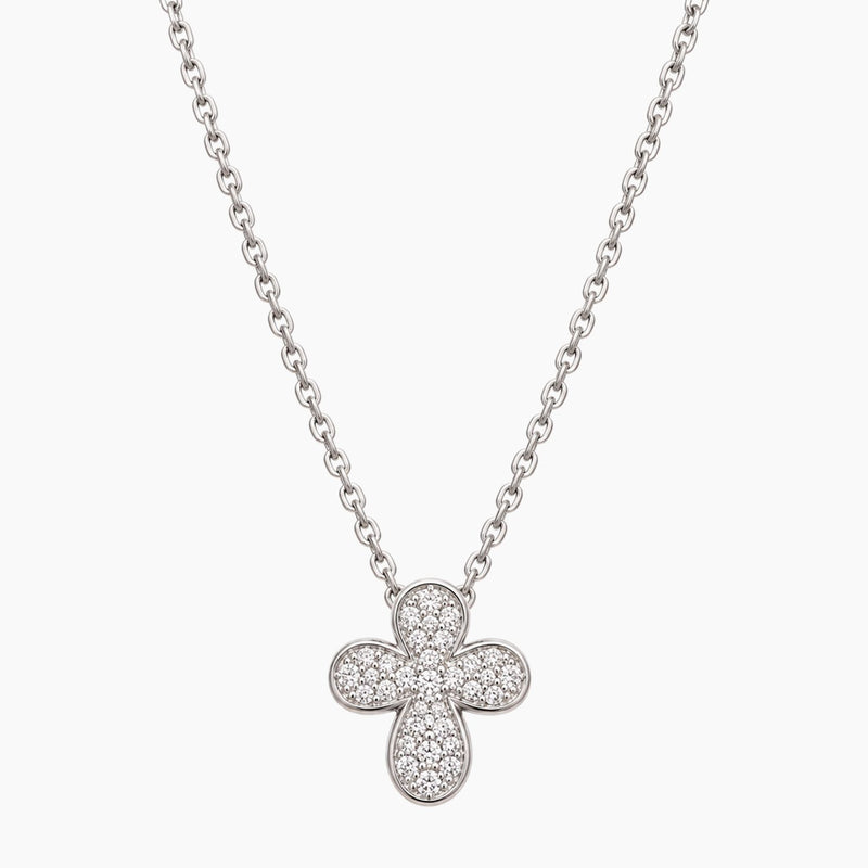 14K White Gold Cross Chain & Pendant with 0.10 ct Diamonds