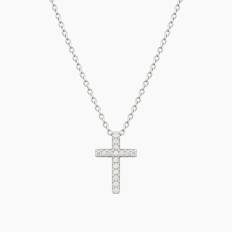 14K White Gold Cross Chain & Pendant with 0.10 ct Diamonds