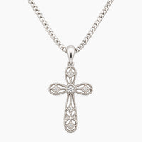 14K White Gold Cross Chain & Pendant with Natural Diamonds, 16