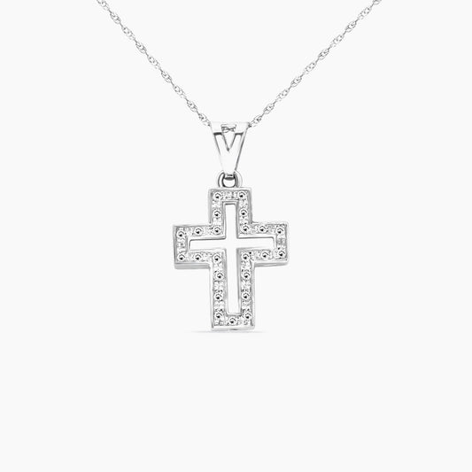 14K White Gold Crucifix Pendant with Chain & CZ – 16"