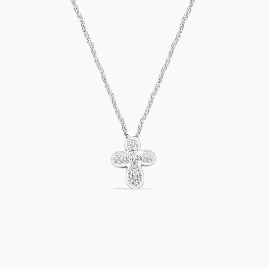 14K White Gold Crucifix Pendant with Chain & 0.20ct Diamond – 17"